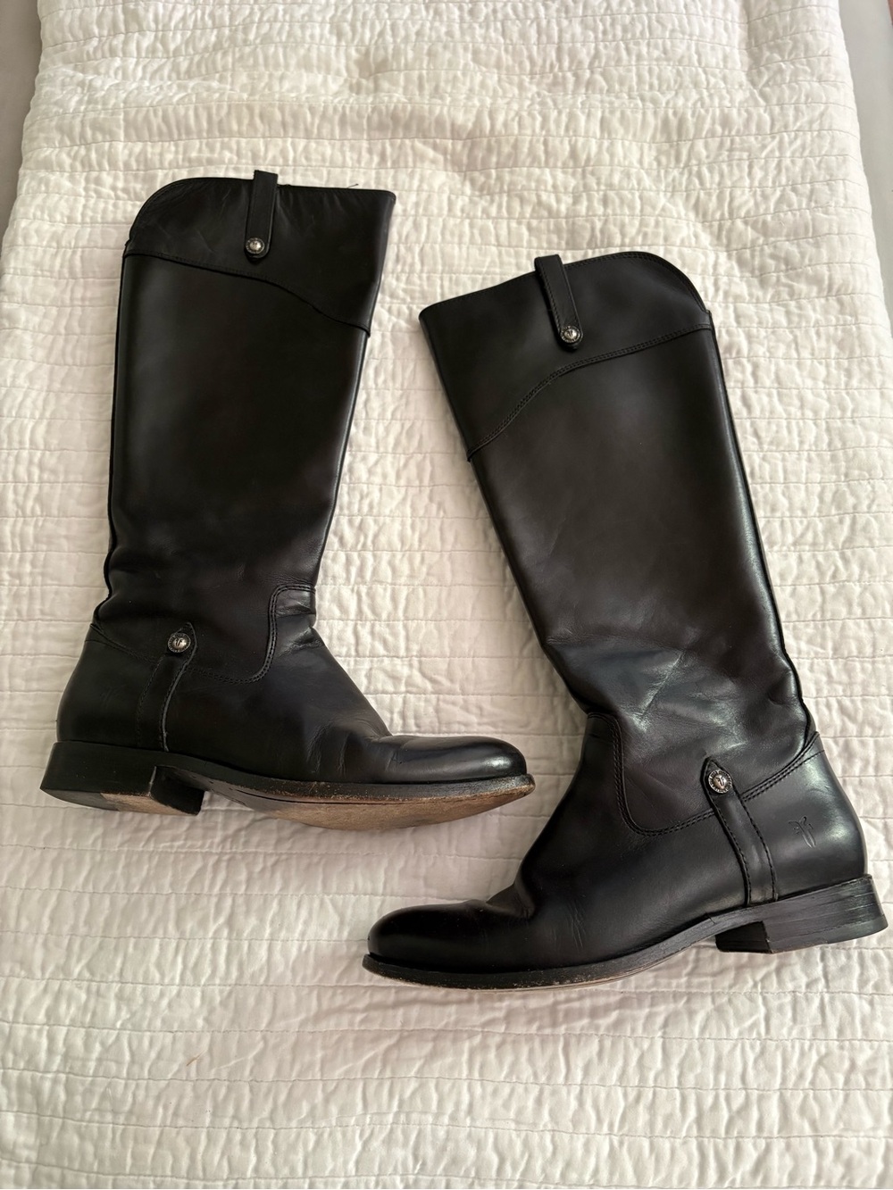 Frye Black Leather Tall Riding Boots Melissa Button Size 8